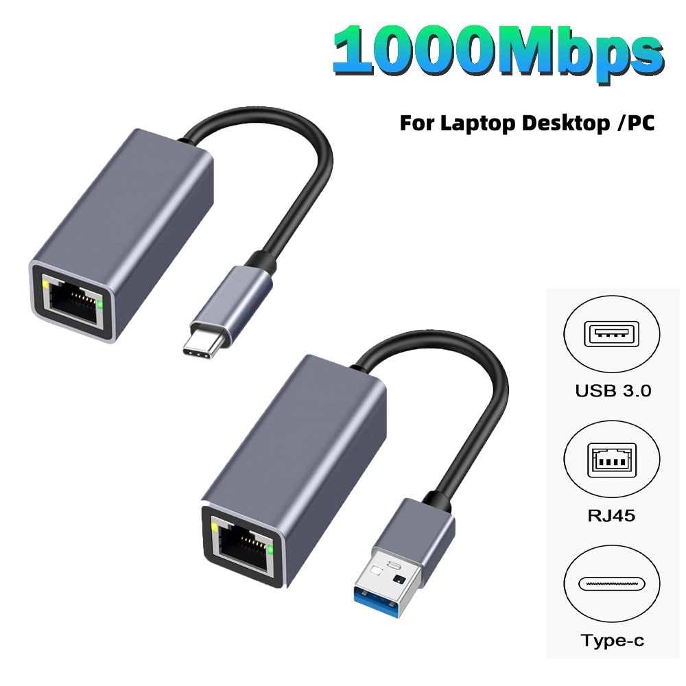 Adaptador Ethernet USB tipo C, 1000Mbps, USB 3,0, tarjeta de red RJ45, adaptador Gigabit tipo C de aluminio para ordenador portátil, Cable de Internet Lan