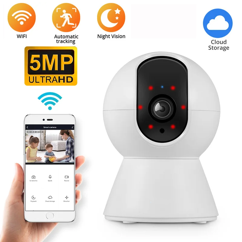 Mini Cámara IP WiFi Inteligente de 5MP, Cámara de Seguridad Inalámbrica para el Hogar, Detección Humana por IA, Cámara de Vigilancia CCTV, Monitor para Bebés