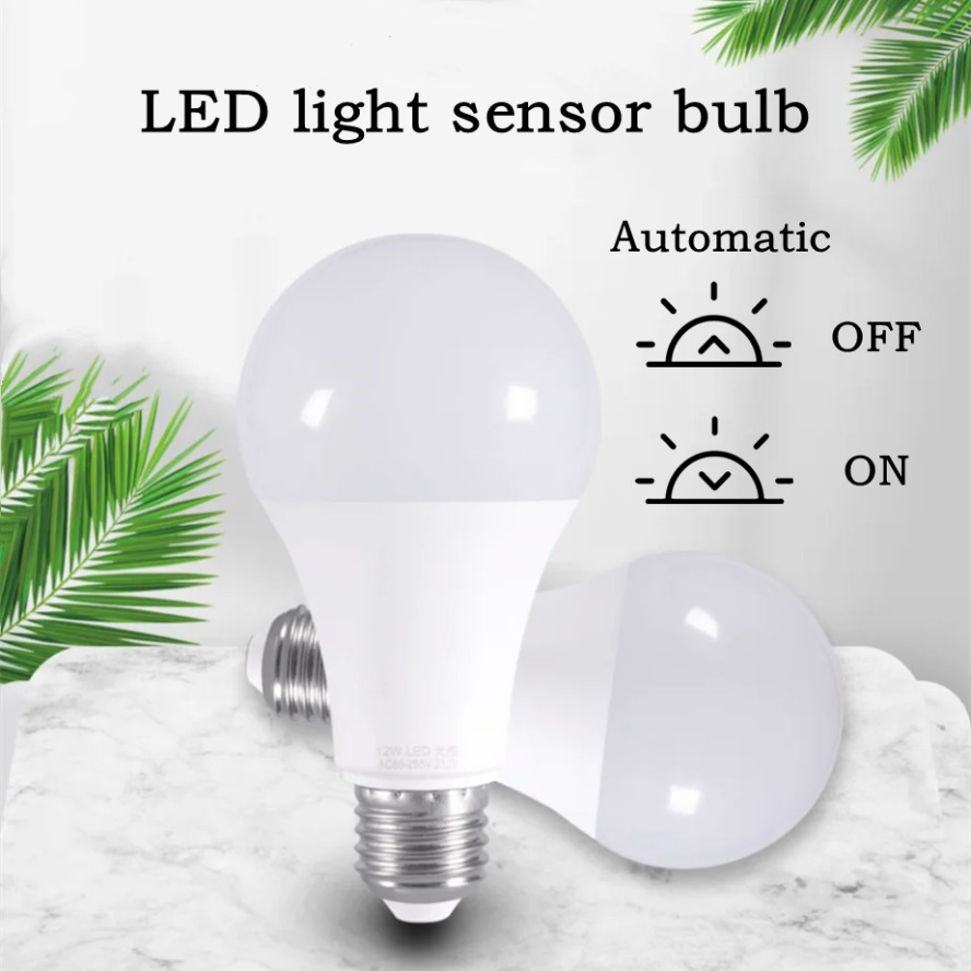 Bombilla LED con Sensor de Control de luz E27, 15W, 12W, 9W, 7W, 5W, AC85-265V, luz nocturna diurna, encendido automático, lámpara inteligente para Patio y porche para jardín