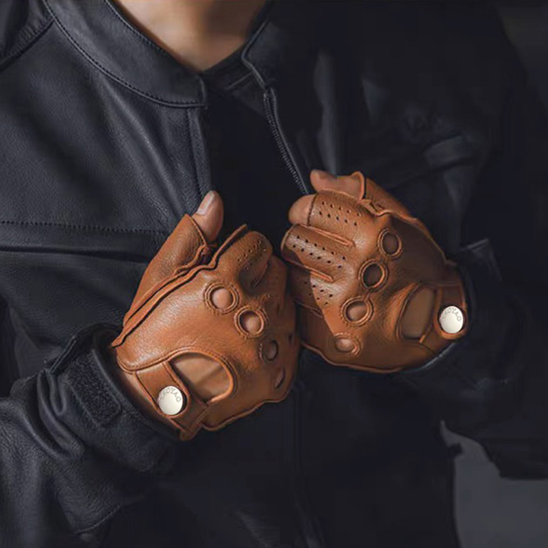 Zomer Retro Motorrijdershandschoenen Mannen Geïmporteerd Echte Hertenhuid Geperforeerd Fietsen Handschuhe Dunne Lederen Locomotief Guantes