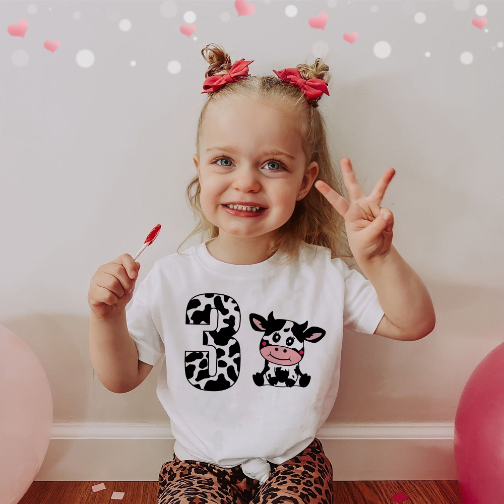Kuh Nummer Geburtstag Shirt 1-10 Geburtstag T-Shirt Wild T-Shirt Mädchen Party T Shirt Kühe Druck Kleidung Kinder Geschenke Mode Tops T-shirt
