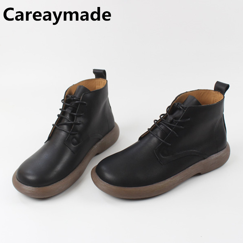 Careaymade-Genuine Leather wide toe big size women's boots,cowhide thick soles comfortable soft sole casual single short boots