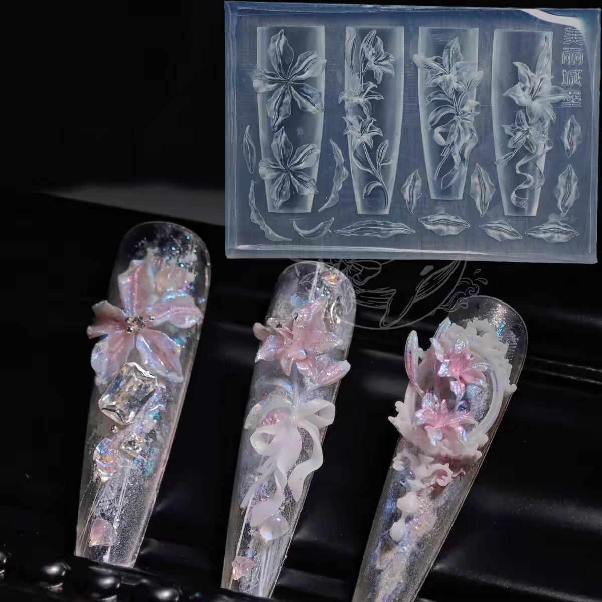 Molde acrílico 3D de loto y tulipán rosa, lirio del valle, decoración artística de uñas, diseño DIY, molde de silicona para decoración de uñas, 1 ud.