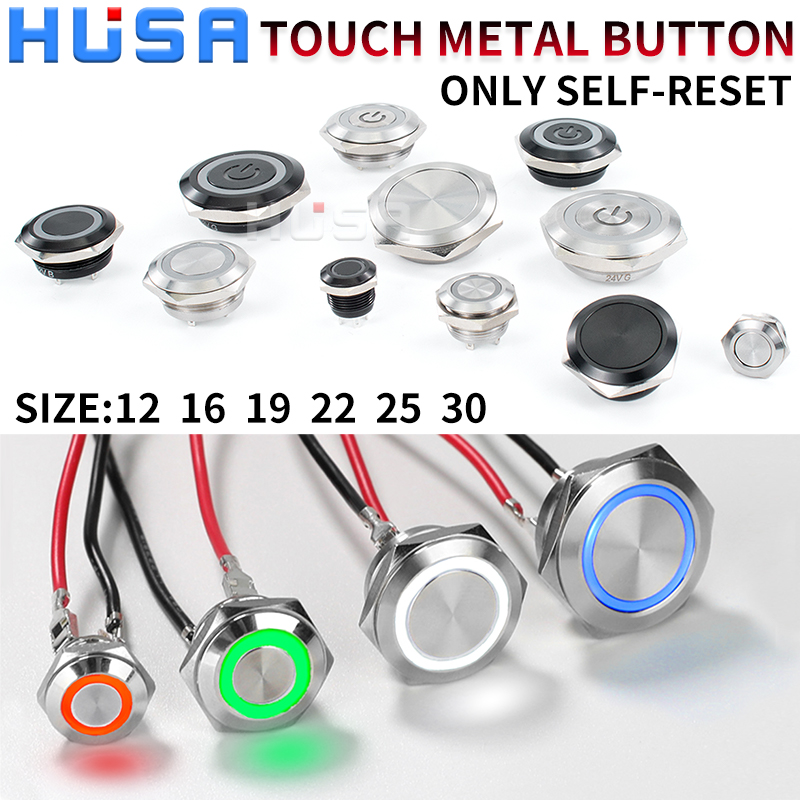 12/16/19/22/25/30Mm Ngắn Chân Mini Chống Nước Kim Loại Công Tắc Ấn Nút công Suất Đèn Led Nhất Thời 5/12/24/220V Black1NC1NO