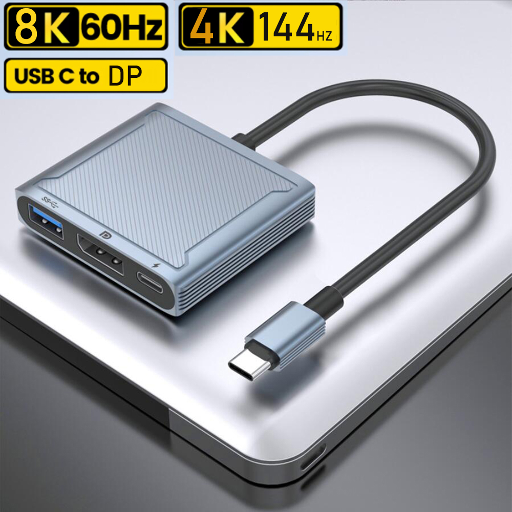 USB C to DisplayPort 1.4 dock 8K 3-in-1 Thunderbolt 3 Type C to DisplayPort 1.4 cable with PD charging USB 2.0 port for Macs