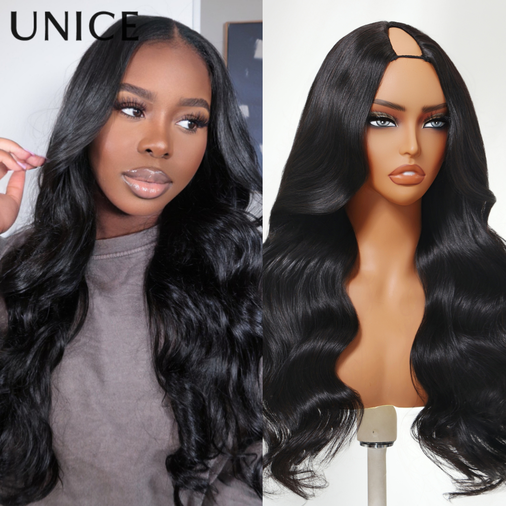 Unice cabelo 180% densidade onda do corpo v parte peruca com cordão 100% cabelo humano real couro cabeludo atualizar u parte peruca apto para todos os tamanhos