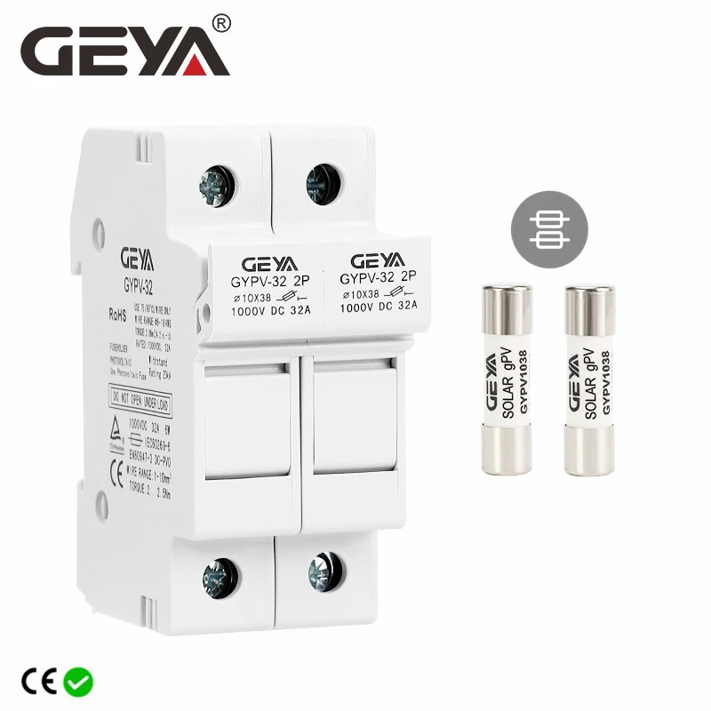 GEYA GYPV-32 2P Song Song DC Cầu Chì Giá Đỡ 10*38Mm Điện Áp Cao Năng Lượng Mặt Trời PV 1000VDC Cầu Chì Liên Kết 2A 6A 10A 15A 20A 25A 30A