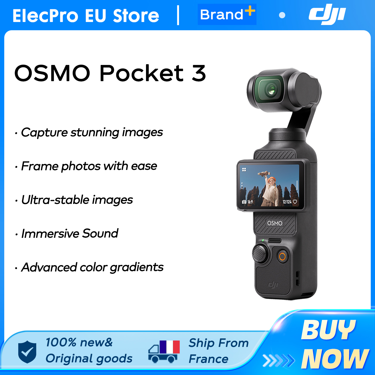 【LOCAL+】DJI Osmo Pocket 3 Tragbare Handheld 3-Achsen-Gimbal-Stabilisator-Kamera 4K60FPS 1-Zoll-CMOS 2X Zoom Vlog-Videokamera für Outdoor-Reisen und Live-Streaming