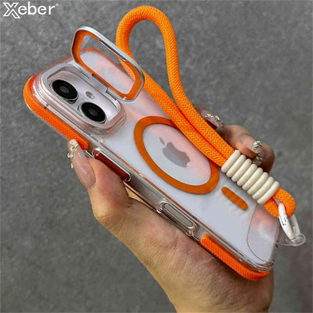 Custodia magnetica per cinturino da polso con supporto per fotocamera con ricarica wireless Magsafe per iPhone 17 16 11 12 13 14 15 Pro Max Plus Cover trasparente