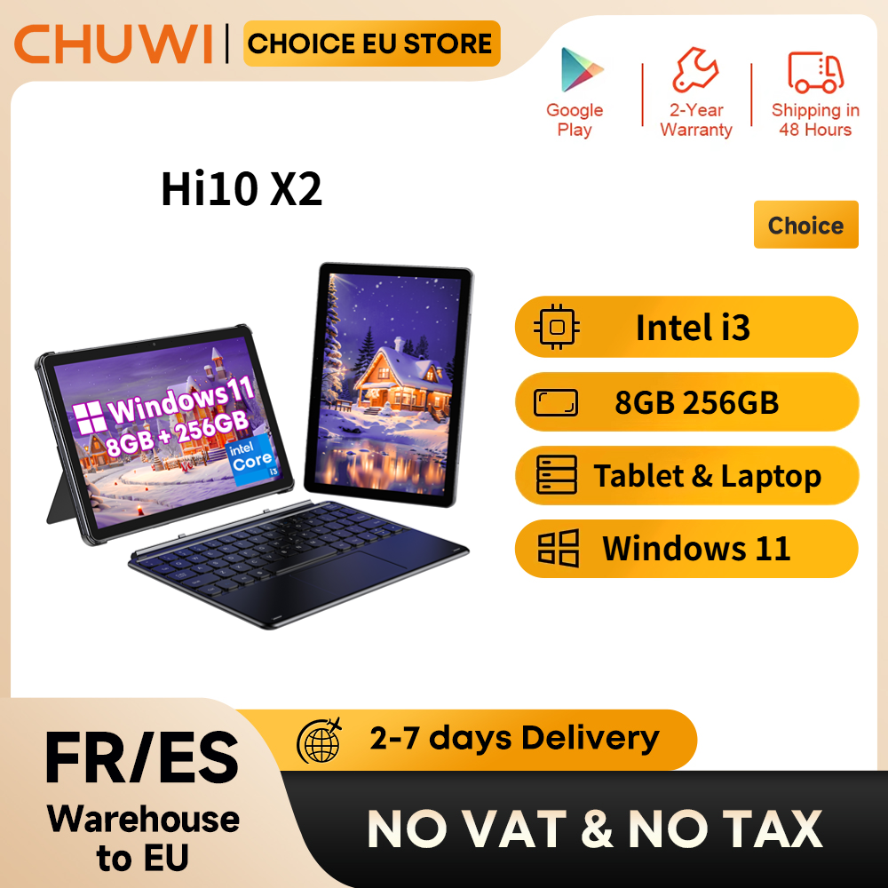 Tablety CHUWI Hi10 X2 z klawiaturą, laptop 10.1'' Intel Core i3, 8GB RAM, 256GB SSD, tablet PC 2 w 1, 4K, Windows 11, WIFI6