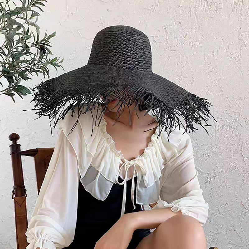 Cappello da sole estivo nero da sposa largo alla moda Cappello da spiaggia da donna da viaggio in paglia Protezione UV Bianco Vacanza al mare Panama BeachWholesale