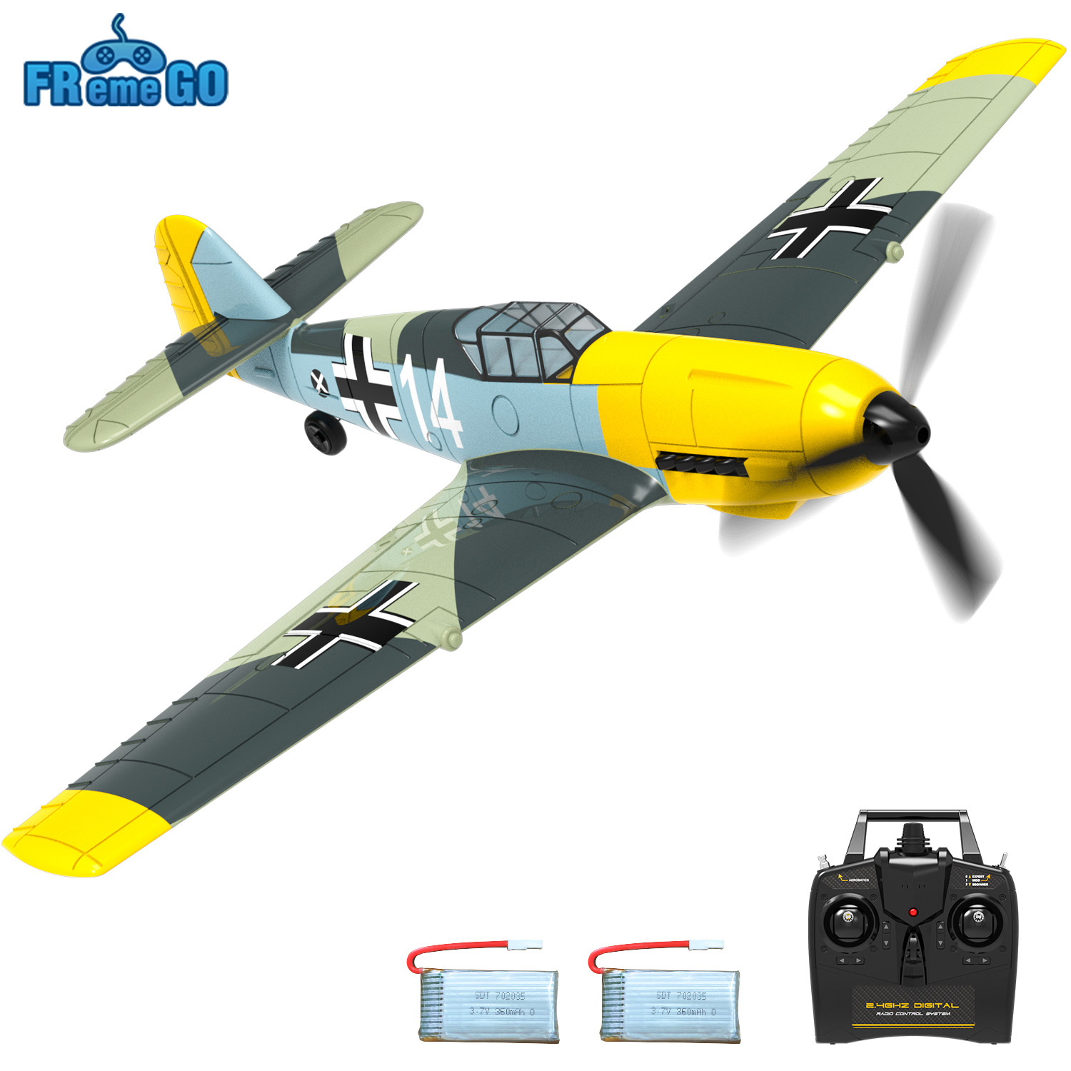 Pesawat Remote Control BF109 2.4GHz 4CH 400Mm Lebar Sayap Satu Kunci U-turn Pesawat RC Aerobatik Mainan Hadiah Warbird RC 761-11