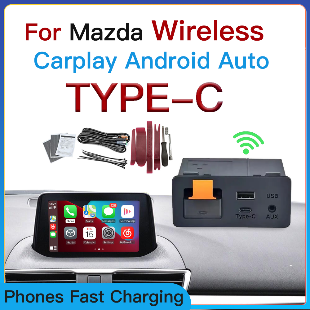 Sem fio Tipo-C CarPlay Adaptador Auto Android, Hub UBS, OEM para Retrofit Mazda 2 3 6 CX3 CX5 CX8 CX9 MX5 Demio Miata TK78669U0C Kit