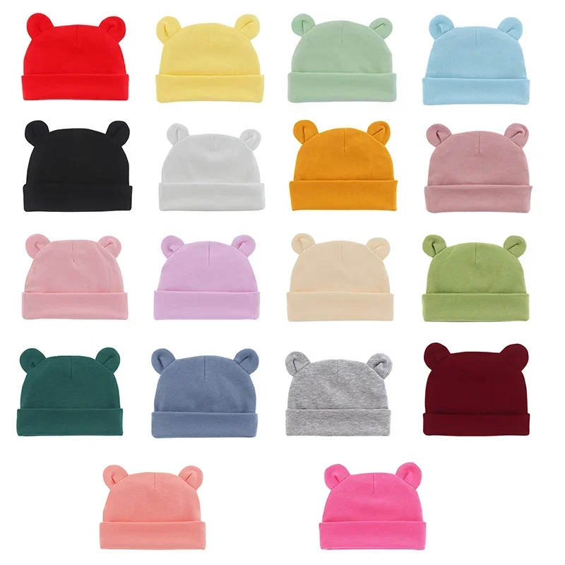 Chapéu de bebê outono inverno confortável cor sólida chapéus bonito formato de orelha boné de algodão recém-nascido fotografia adereços 0 -1 itens de gorro infantil