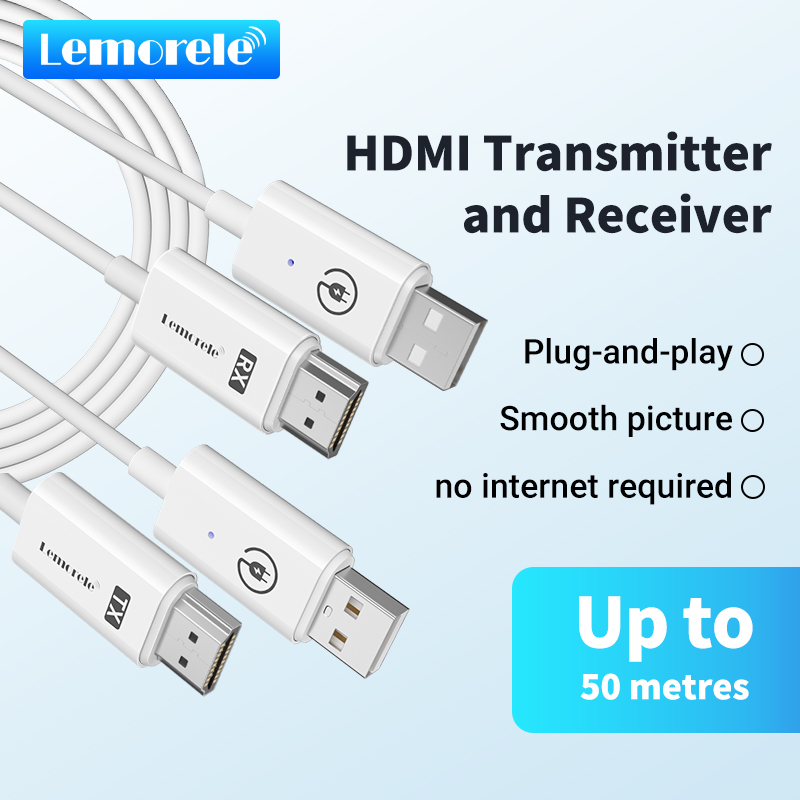 Lemorele hdmi transmissor sem fio receptor extensor kit 164ft/50m display sem fio dongle para câmera de tv streaming projetor