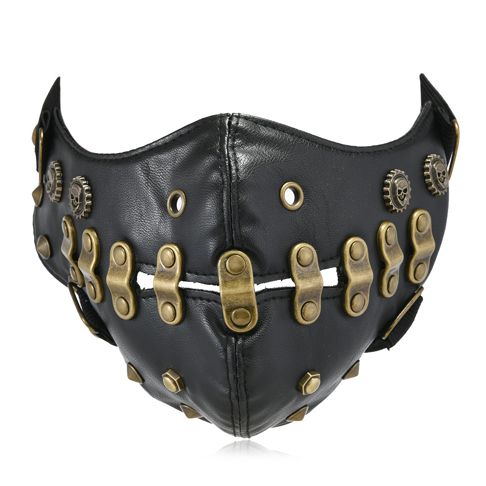 Masque Rock à Rivets en Cuir PU Noir pour Homme et Femme, Respirant, ix, Cosplay, Halloween, R1578