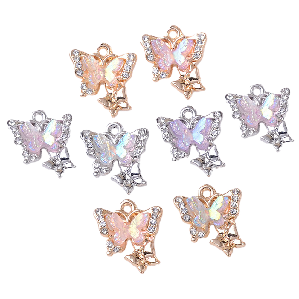 10 buah Y2K liontin hiasan berlian imitasi kristal kupu-kupu untuk Kalung Gelang gantungan kunci gantungan kunci pembuatan perhiasan DIY perlengkapan kerajinan