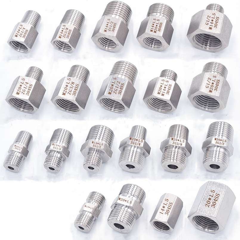 M14*1.5 M20*1.5 Metric 1/4" 3/8" 1/2" BSP Female Male Thread 304 Stainless Steel Pipe Fitting Adapter Reducing Connector