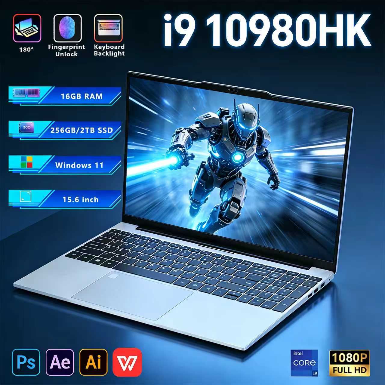 Portátil para Juegos Intel i9-10980HK, 16GB RAM, 1TB M.2 SSD, Windows 11 Pro, Oficina, Estudio, Computadora Portátil