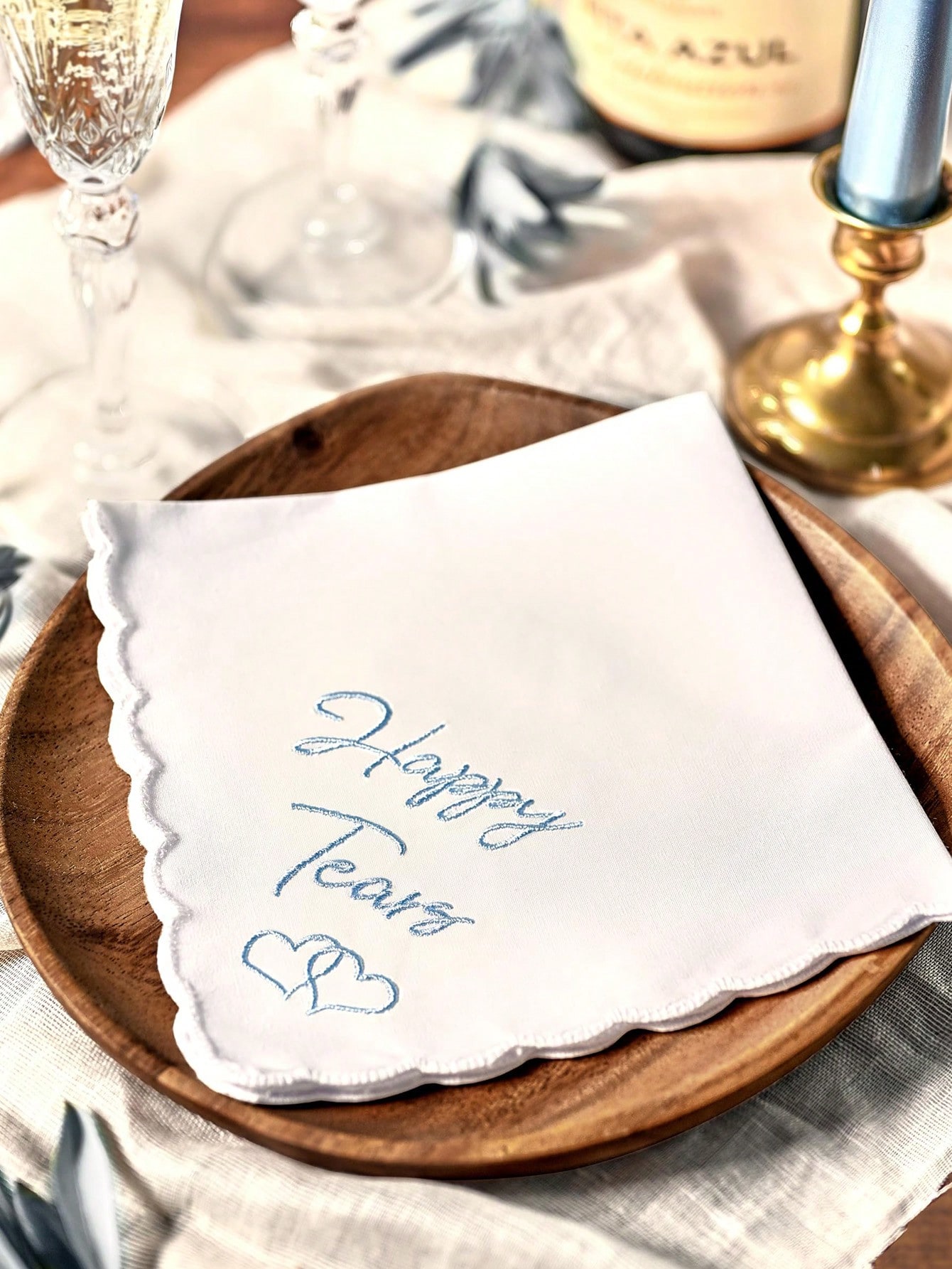 1/4 Stück Hochzeitstaschentuch bestickt mit Jakobsmuschel-Spitzenkanten etwas blau für die Braut auf Hochzeitstag Taschentuch Brautgeschenke