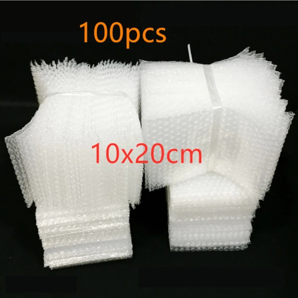 Bolsas de embalaje de burbujas blancas, PE envoltorio de plástico transparente a prueba de golpes, bolsa de burbujas de doble película, 10x20cm, 50 unidades