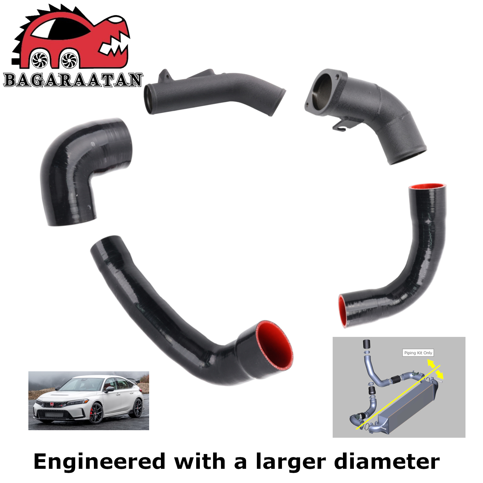 Engineered with a Larger Diameter Intercooler Pipe Kit For Acura Honda Improve Cooling Efficiency