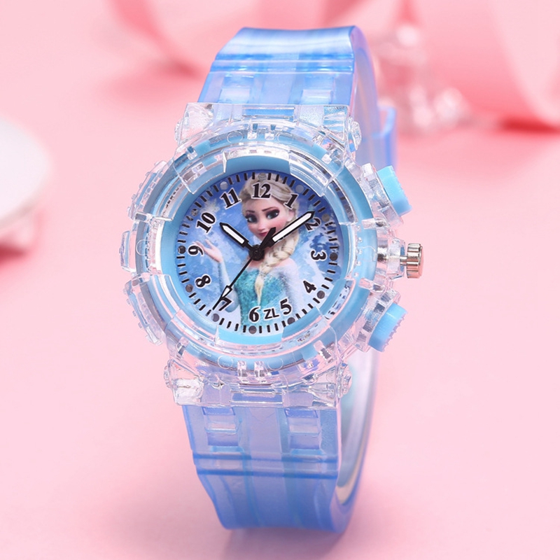 Led flash congelado princesa elsa crianças dos desenhos animados relógios spiderman luz colorida meninos relógio meninas crianças relógio de pulso