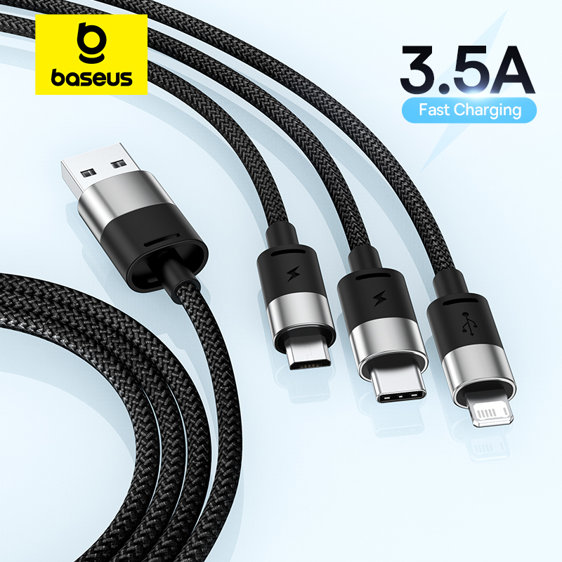 Baseus 3-in-1 USB C-kabel voor iPhone 14 13 12 Pro 11 3,5A oplaadkabel Micro USB C Type C-kabel voor Macbook Pro Samsung Xiaomi