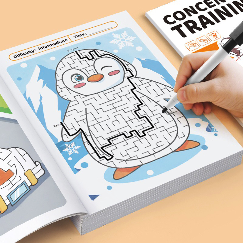 Libro de juego de laberinto que mejora el desarrollo cognitivo, entrenamiento de atención, rompecabezas de concentración específica, páginas coloridas para edades de 3 a 8 años