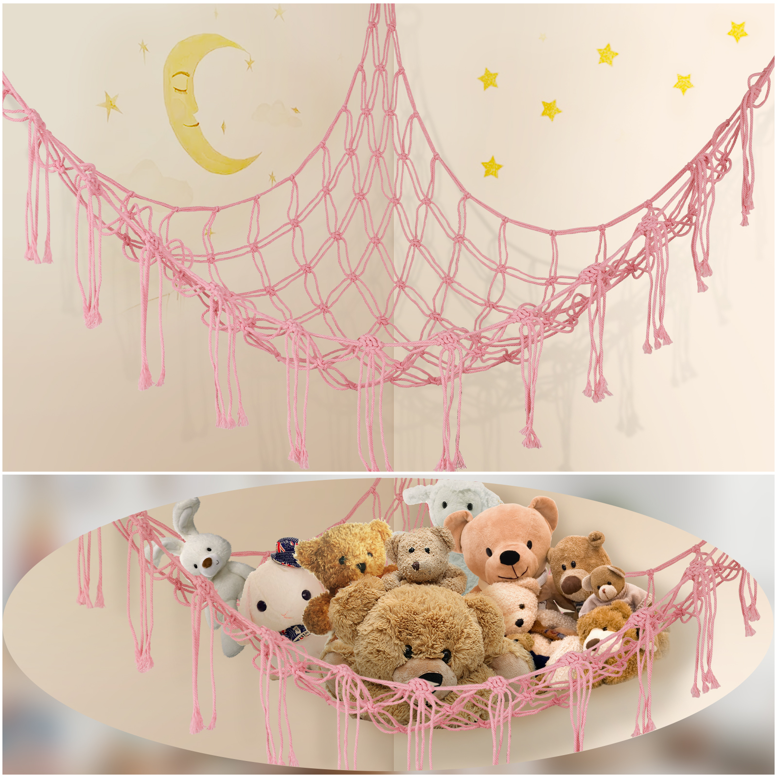 박제 동물 보관 해먹 대용량 그물 Macrame Boho 홈 어린이 침실 장식 코너 교수형 장난감 주최자 그물