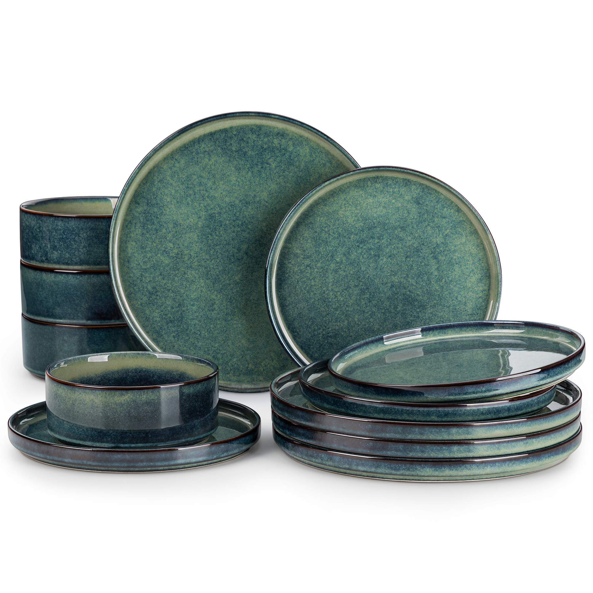 vancasso 12/24/36 pezzi set da tavola nero verde smalto reattivo bordo verticale set di stoviglie con piatto da pranzo 4 pezzi/Dessert/ciotola
