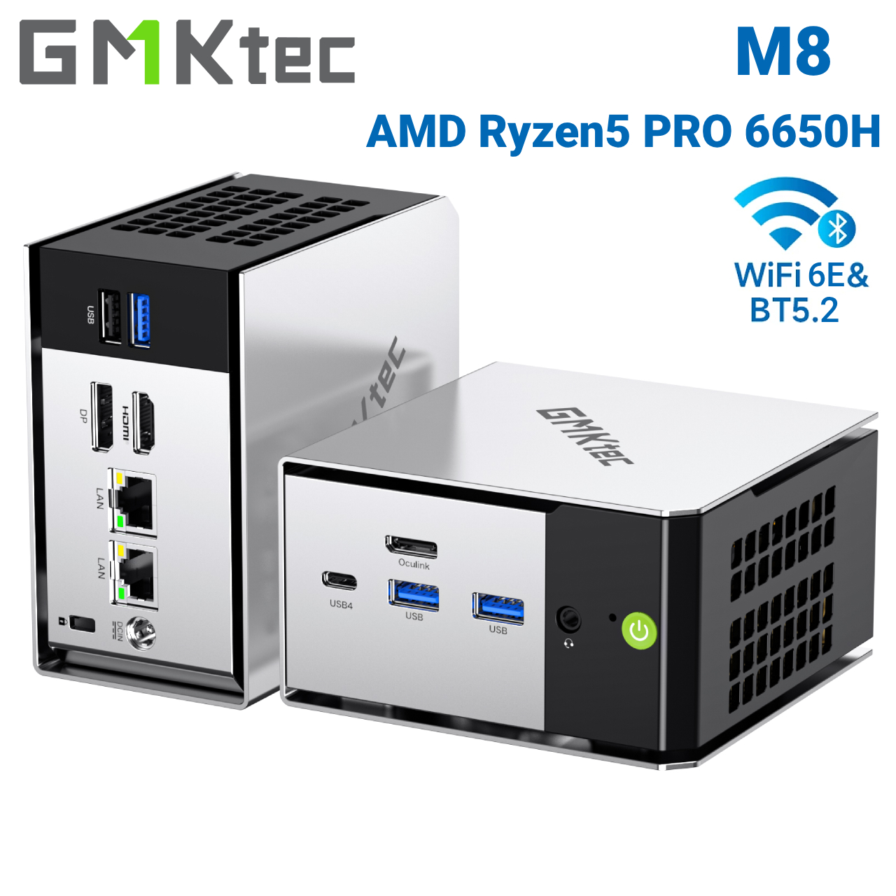 GMKtec M8 Mini PC: mini ordenador con AMD Ryzen 5 PRO 6650H, 16 GB de RAM, sin SSD ni sistema operativo, triple salida 4K, Wi-Fi 6E, BT5.2, USB-C, Computadora de escritorio