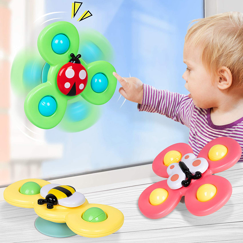 3 pçs bebê dos desenhos animados fidget spinner brinquedos colorido inseto giroscópio brinquedo educativo crianças ponta do dedo chocalho brinquedos de banho para meninos meninas presente