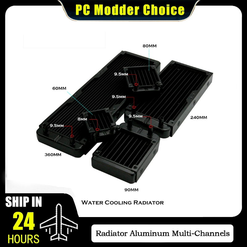 Radiador de refrigeración por agua para PC, soporte de fila líquida multicanales de aluminio, ventilador de 12CM, 80/90/120/240/360mm, negro/blanco