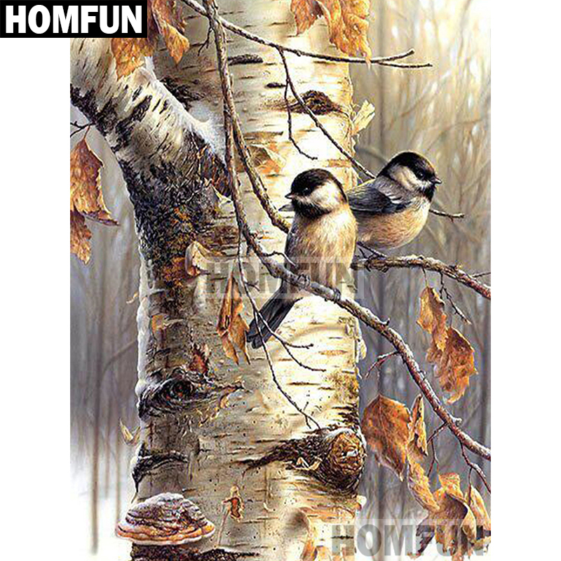 HOMFUN pełne kwadratowe/okrągłe wiertło 5D DIY diamentowe malowanie "jesienny ptak" haft Cross Stitch 5D Home Decor prezent A02063