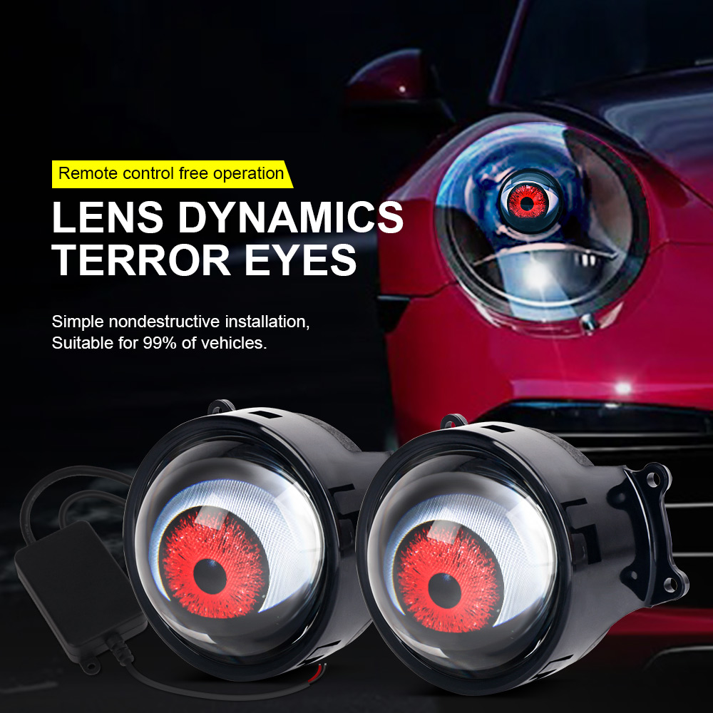3 นิ้วรถ LED แบบไดนามิก DEVIL's Eye เลนส์ไฟหน้าพร้อมรีโมทคอนโทรลหลายโหมด Angel Eyes DEVIL Eyes Retrofit ชุดสําหรับรถยนต์