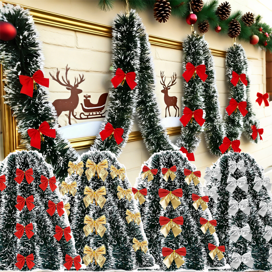 Cintas de espumillón navideñas de 2/4/6/10M con lazo, guirnalda de cinta verde para colgar en el árbol de Navidad, colgante DIY para corona, decoración para fiestas y el hogar
