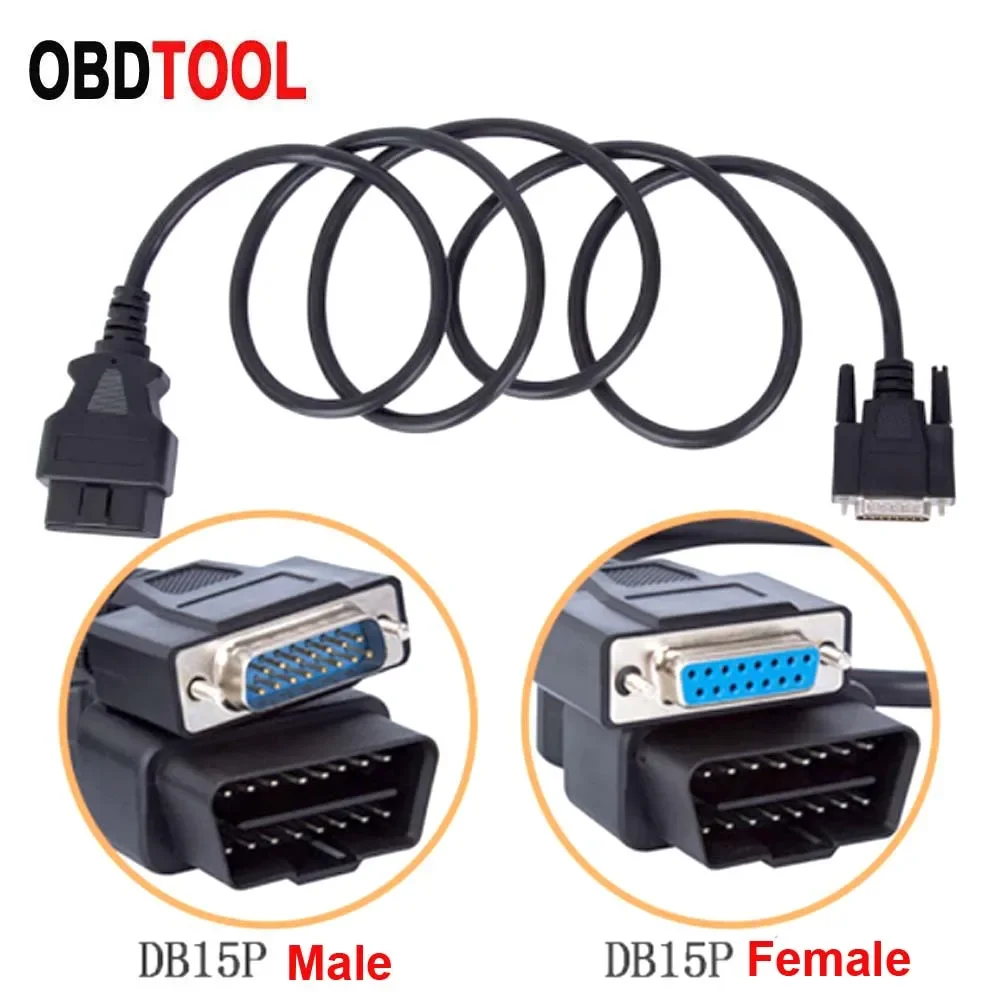 150CM Adapter OBD2 16Pin do DB15Pin Przedłużacz samochodowy Męski kabel DP 15PIN OBD do DB15 Pin Żeński interfejs 16-pinowe połączenie