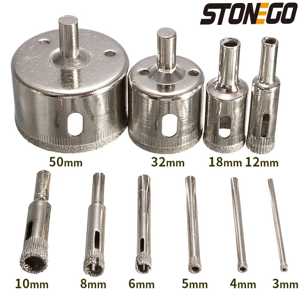 STONEGO 10-teiliges diamantbeschichtetes Lochsägen-Kernbohrer-Set für Fliesen, Marmor, Glas, Keramik, 3–50 mm