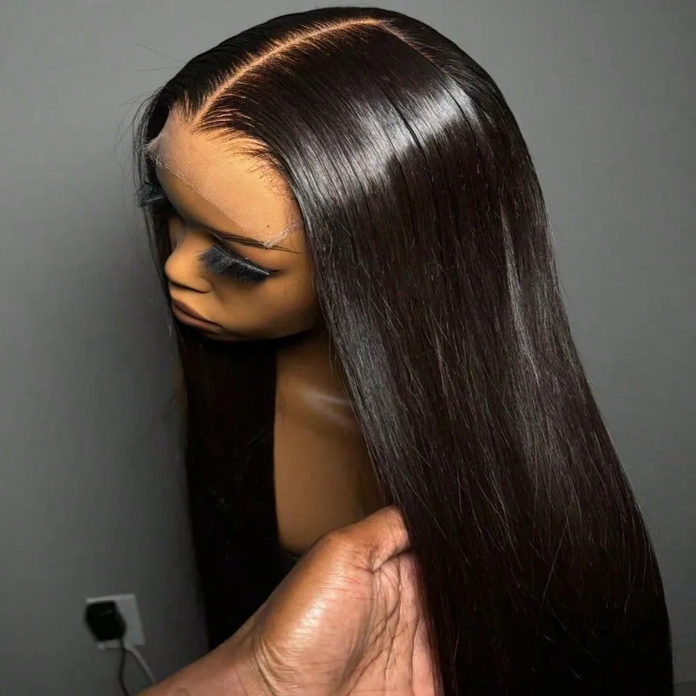 Black 40 Inches Long-length 200% High Density  5x5 13x6 13x4 HD Transparent Lace Frontal Wig Bone Straight Natural Color 1B Human Hair Wigs Brazilian Hair For Women