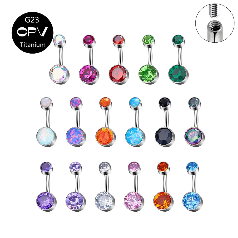 1 pièces G23 titane nombril clou Base Simple 8mm Zircon et opale fond plat fil intérieur Piercing bijoux femmes nombril anneau