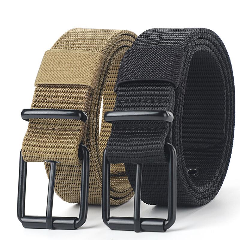 Novo pino poroso fivela cintos de lona moda masculina versátil cinto estudante juventude treinamento militar estendido denim designer cinto