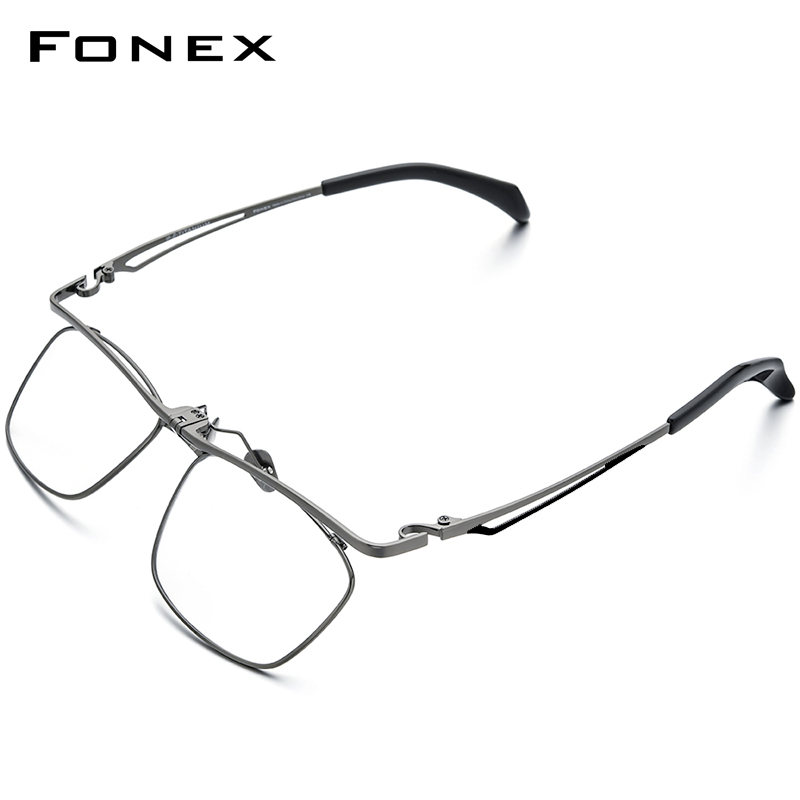 FONEX 180 °   Flip Titanium Brilmontuur Heren Merkontwerp Vierkante Brillen Opklapbaar Ultralight Japanse Brillen van hoge kwaliteit 8043