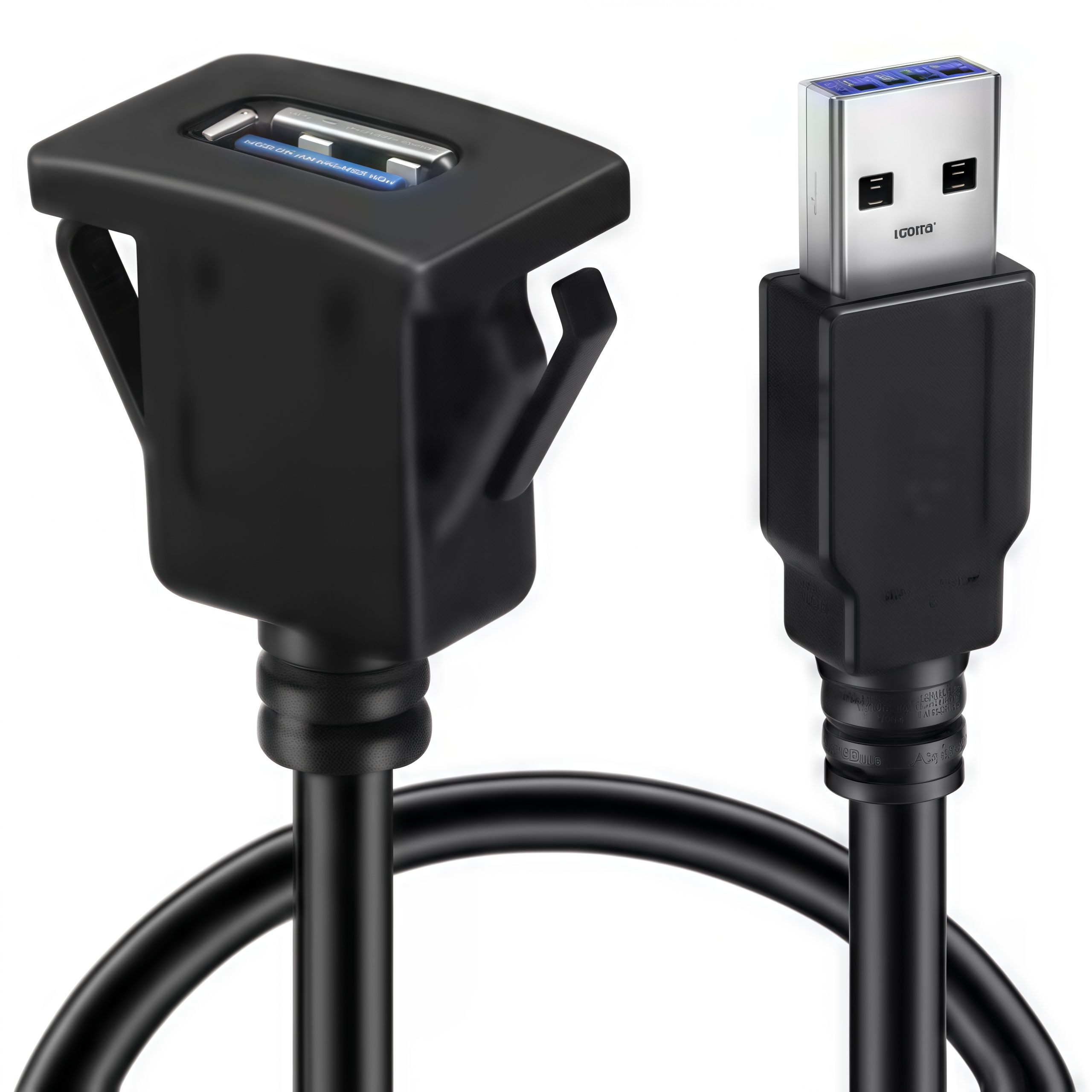 Przedłużacz USB 3.0 do montażu panelowego z klipsem blokującym - 1M, mocowanie na deskę rozdzielczą do samochodu, ciężarówki, łodzi, motocykla