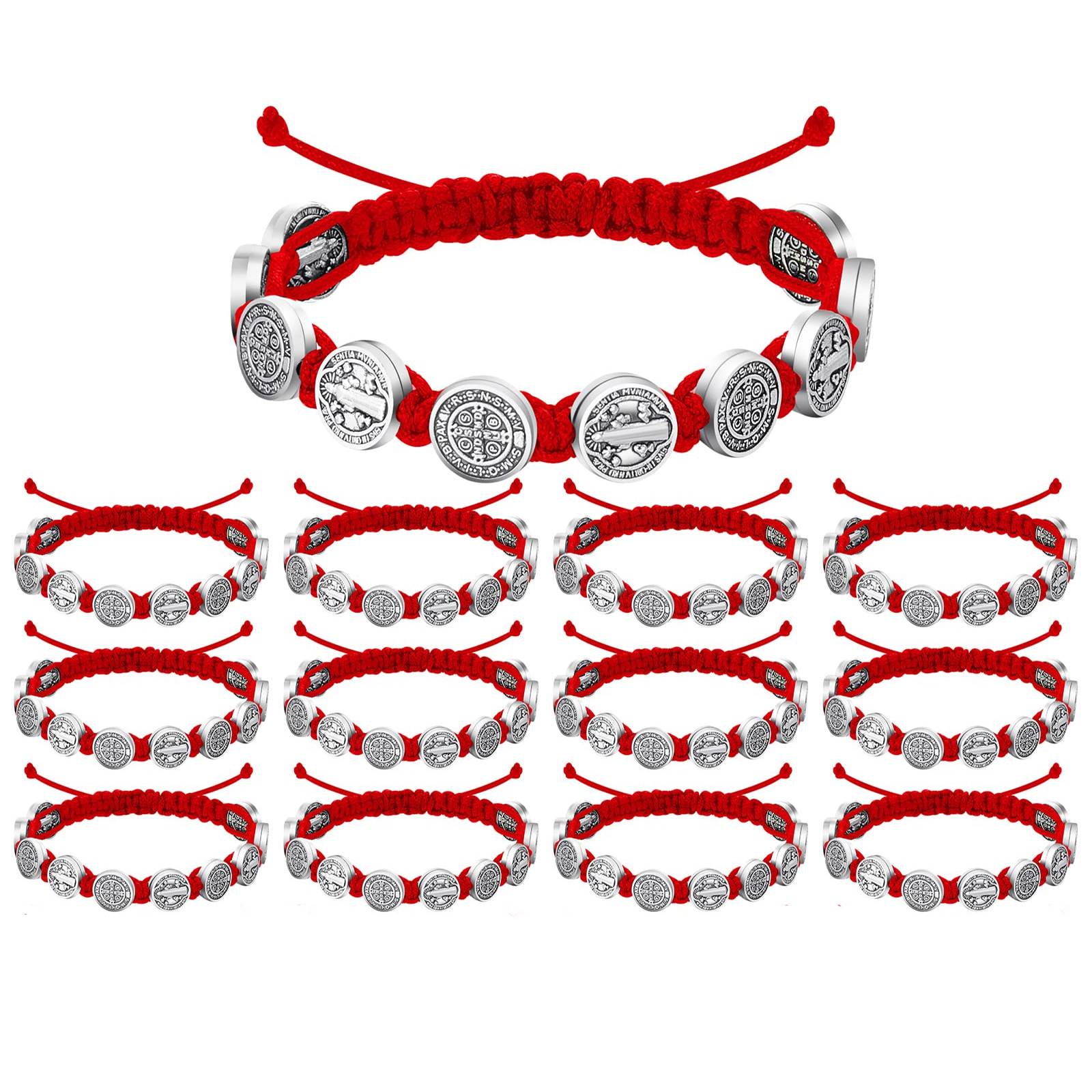 12 pièces/paquet San Benito Bracelets Protection rouge noir cordon Benedict médaille chapelet bénédiction amitié Bracelet cadeau pour femmes hommes