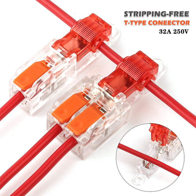 Conector de cableado libre de pelado tipo T con orificio de fijación, palanca de caja de conexiones de empalme de rama rápida, conector de cable 32A