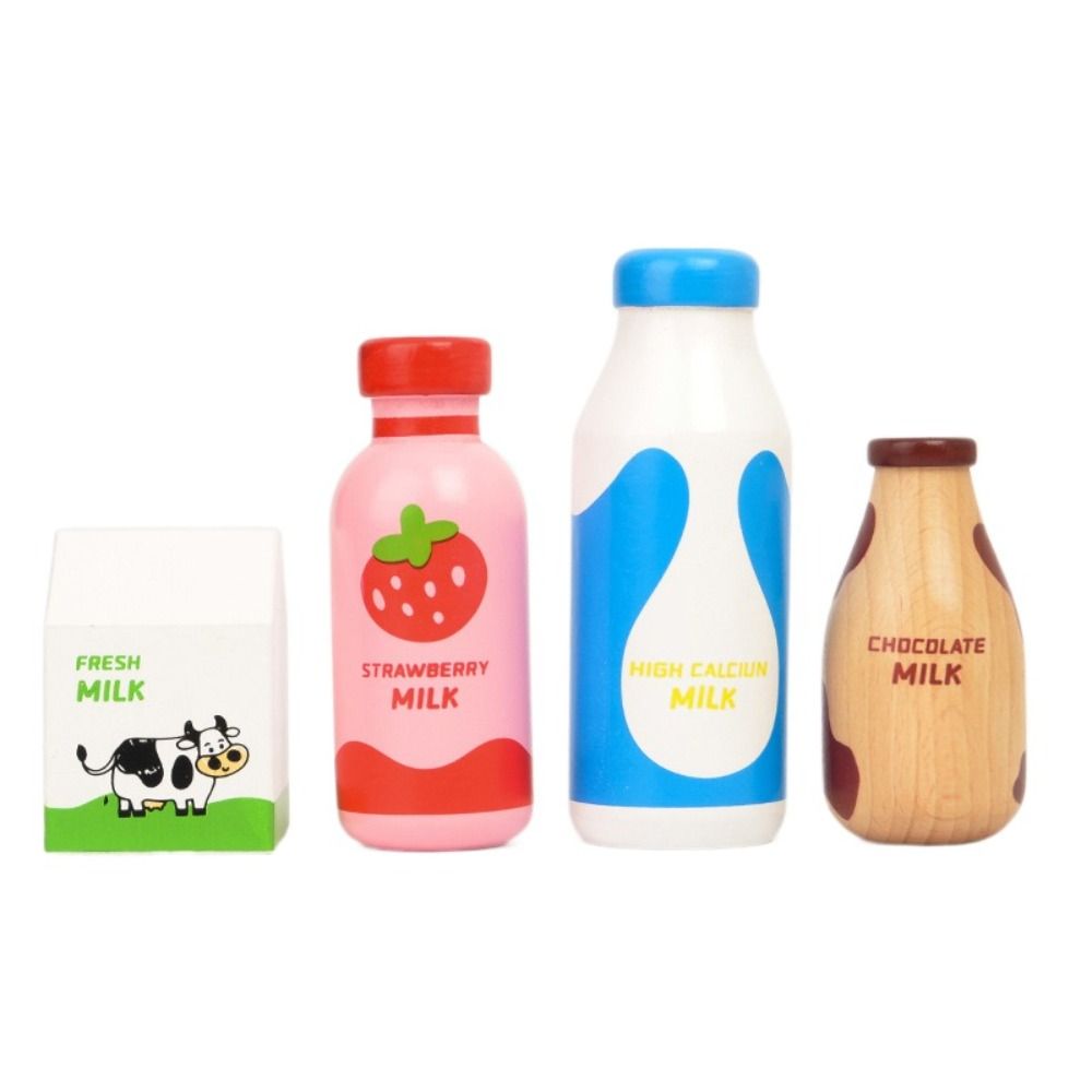 Pretend Play Drink Bottle Toy Imitation Game Strawberry Milk Kitchen Food Toys Educational Simulation Wooden Milk Drink