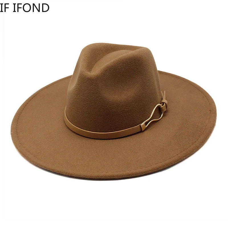 2022 kapelusz Fedora kobiety duże szerokie rondo 9.5cm Vintage Khaki filcowy kapelusz jazzowy zimowa formalna czapka do sukienki sombreros de mujer