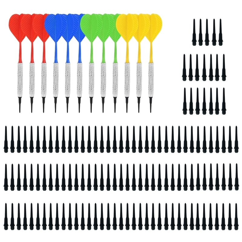 Safe Darts 12-teiliges 14-g-Dart-Set, weiche Kunststoffspitze, vernickelter Eisenschaft