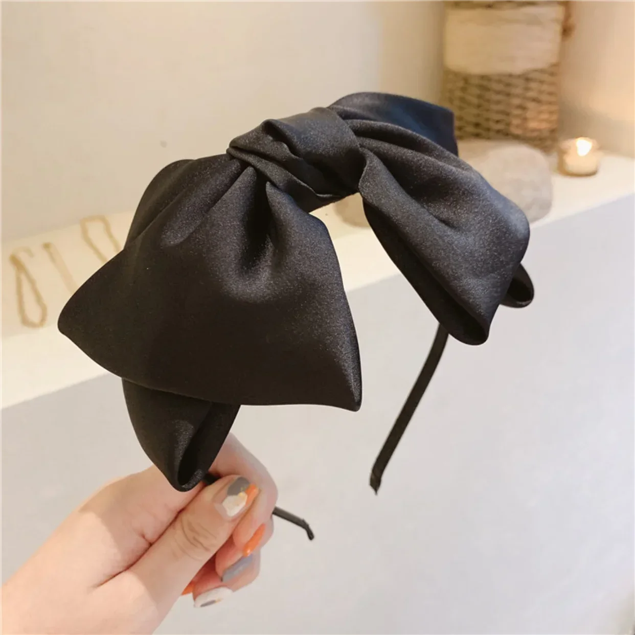 Fascia per capelli vintage nera con fiocco grande Bellissimo accessorio per capelli largo da donna Cerchietto per capelli alla moda per ragazze per acconciature alla moda